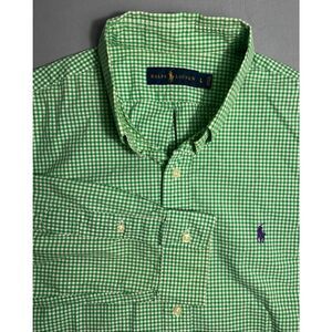Polo Ralph Lauren Shirt Mens Large Green Checked Long Sleeve Button Up Big Shirt